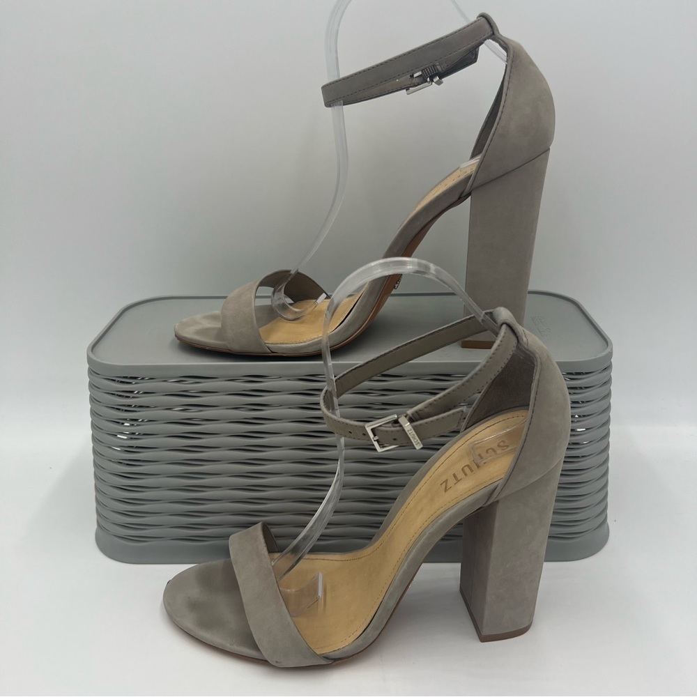 Schutz Enida Suede Heels Grey Mouse Size 10